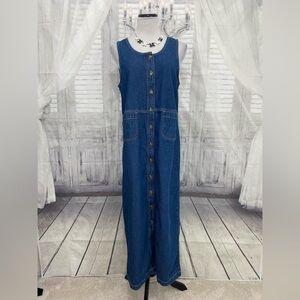Expressions Size Medium Sleeveless Long Cotton Dress Denim Button Modest Church